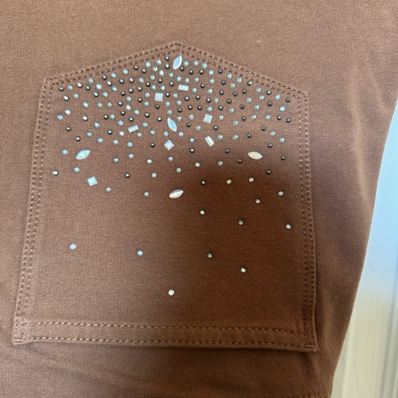 Dream Jeannes Quacker Factory Size 10 Short Stretchy Jeans Beaded pockets Tan - Picture 3 of 4